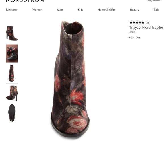 JOIE “BLAYZE” FLORAL VELVET PRINT ANKLE BOOT. 7 - Picture 2 of 4